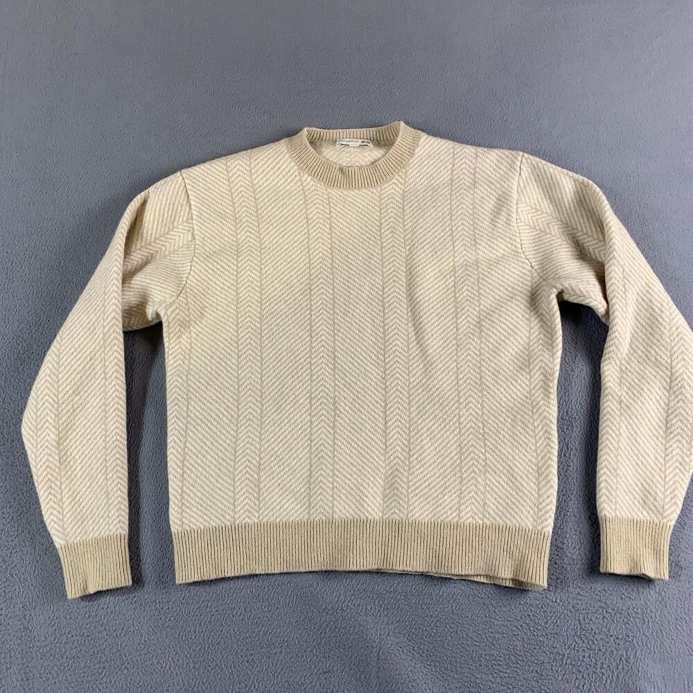 JW Anderson X Uniqlo Sweater Mens Medium Beige 100% Wool Herringbone Crewneck